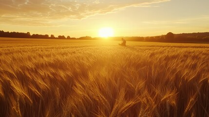 Obraz premium Expansive Wheat Field Under a Golden Horizon