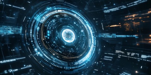 Obraz premium A sleek, futuristic space app interface with holographic navigation, interactive planet tracking, and dynamic data visualization.