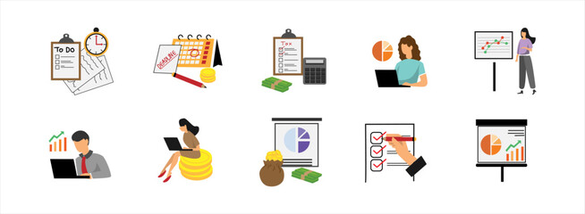 Business Management flat illustration set. Include of management, business, teamwork, and planning. Vector illustration isolated.