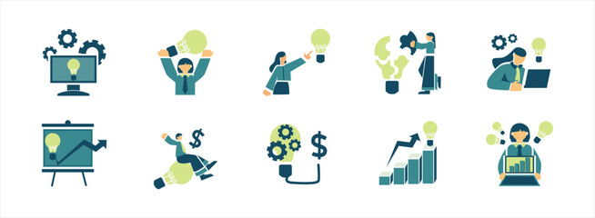 Fototapeta premium Business Innovation flat illustration set. Include of business, innovation, digital, and creative. Vector illustration isolated.