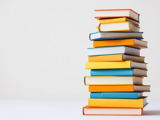 A vibrant stack of colorful books arranged neatly, perfect for educational, library, or reading themes.