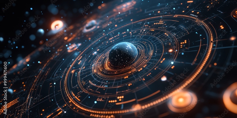 Poster a space-themed interactive UI with real-time orbit tracking, touch-sensitive controls, and 3D celestial visualizations.