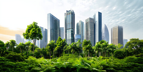 Modern urban skyline with greenery