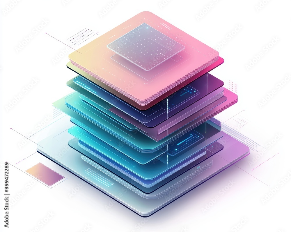 Aufkleber isometric view of multi-layered file management concept