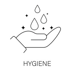 Vector icon for Hygiene. Droplet with sparkles symbol representing cleanliness, sanitation, and preventive health measures.