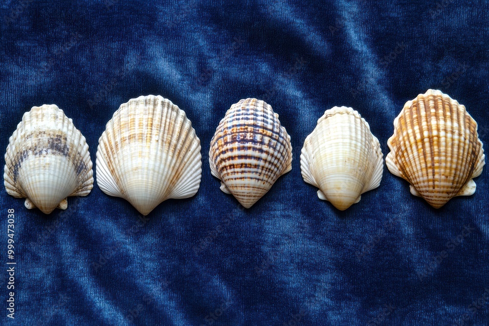 Poster close-up view of unique sea shells collection