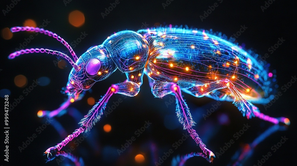 Wall mural a bug with multiple lights illuminating its backside and legs from behind
