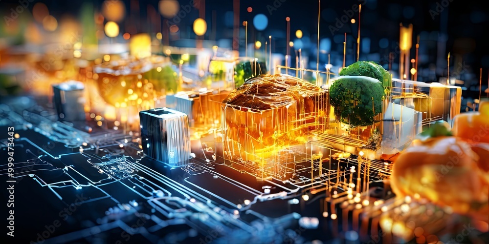 Poster A computer chip with a bunch of vegetables on it