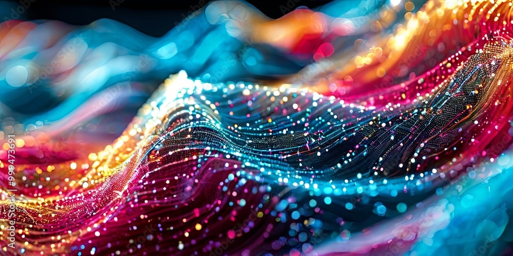 Poster a colorful wave of light with a lot of sparkles