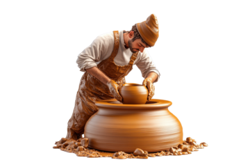 Artisan shaping clay on a pottery wheel, hands creating unique ceramic piece.