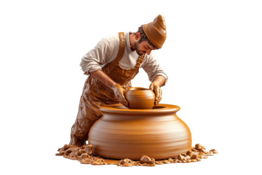 Artisan shaping clay on a pottery wheel, hands creating unique ceramic piece.