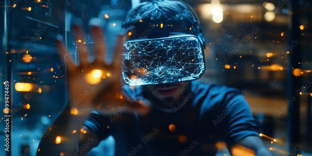 Leinwandbilder a user manipulating augmented objects in VR, blending physical and virtual interactions for a high-tech immersive experience.