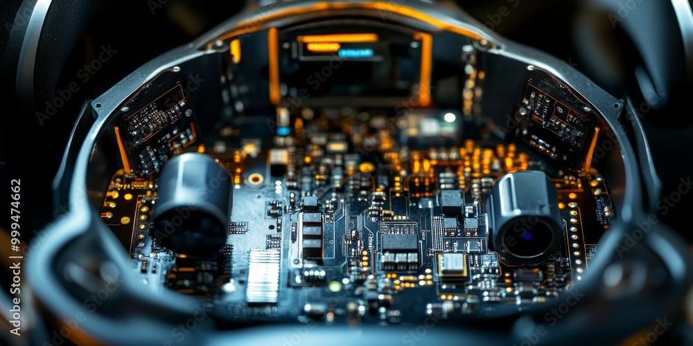 Leinwandbilder the internal components of a vr headset, where intricate circuitry and high-performance sensors powe