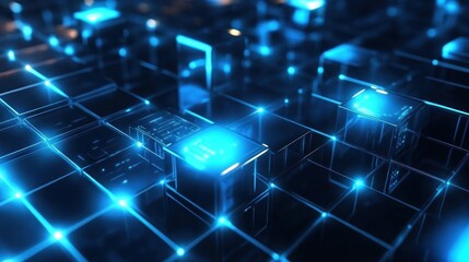 Obraz premium Abstract Blue Cubes Digital Network Connection