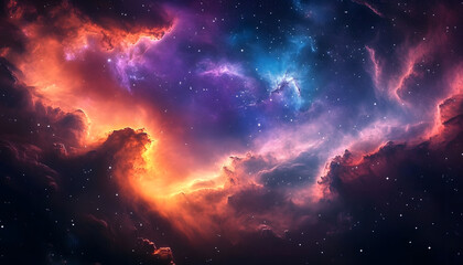 Fototapeta premium an expansive space scene filled with vibrant nebulous clouds capturing the immense scale and the captivating blend of colors illuminating outer space scenery