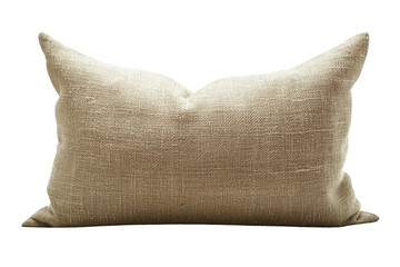 Elegant beige throw pillow on white isolated background.