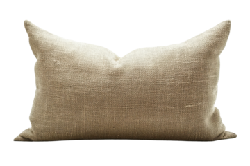 Elegant beige throw pillow on white isolated background.