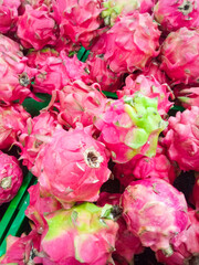 Dragon fruit or Pitaya or Buah naga (Hylocereus undatus) in market