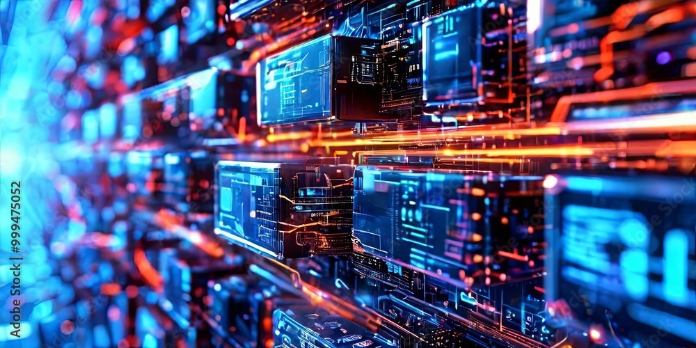 Poster A computer network with many different colored boxes