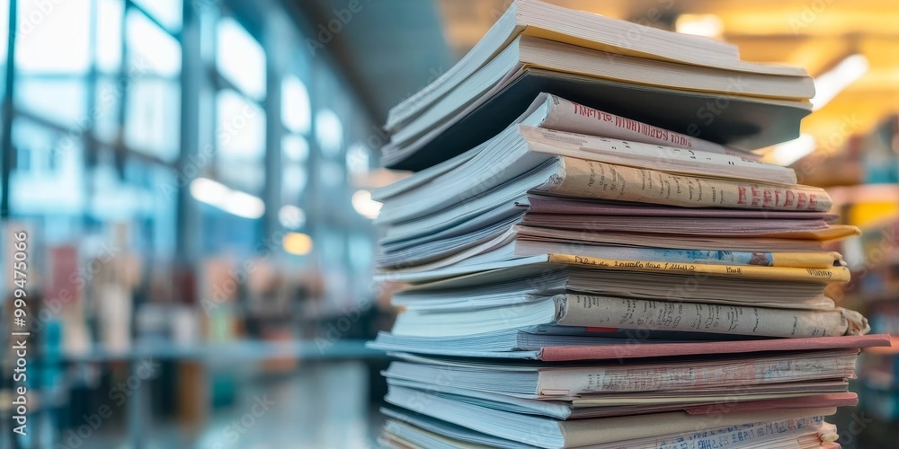 Poster a stack of research articles ready for peer review, reflecting the rigorous process of academic publ