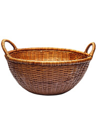Fototapeta premium Woven basket, perfect for fruit or decor, with two sturdy handles on a white isolated background.