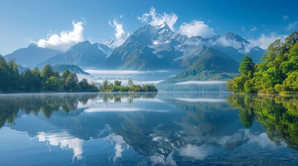 Fototapeta premium Beauty early morning mirror Meathson water lake, New Zealand natural landscape background 