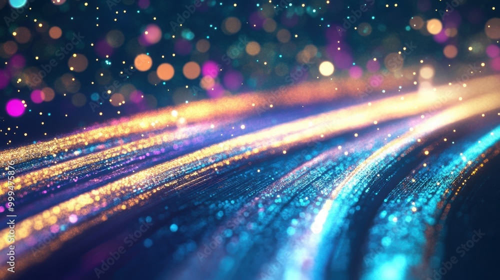Poster a vibrant display of swirling colors and luminous points creates a captivating abstract light motion