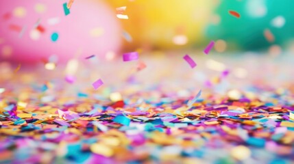 Confetti of various colors covers the ground, creating a festive and joyful atmosphere during a celebration full of excitement