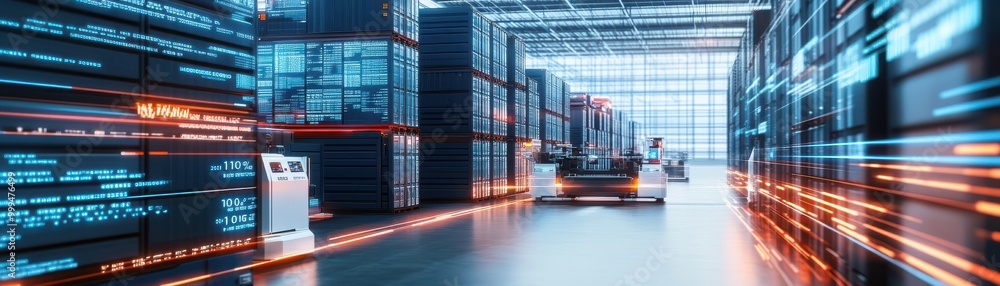 Poster futuristic data center showcasing advanced technology and efficient operations in a modern environme