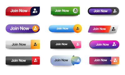 Join now buttons icon design with different color. Join button pack for website, ads, UI, and project. vector