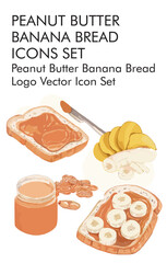 Peanut butter banana bread logo vector icon set