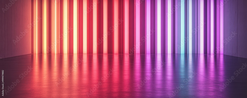 Poster vibrant illuminated wall with colorful neon lights, creating a dynamic atmosphere for creative proje