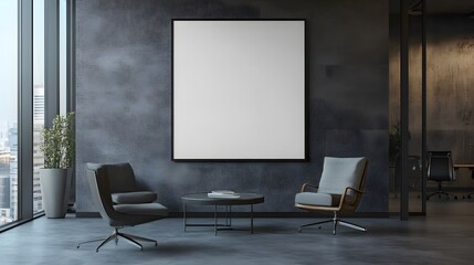 Fototapeta premium Blank poster on the wall in modern office. 