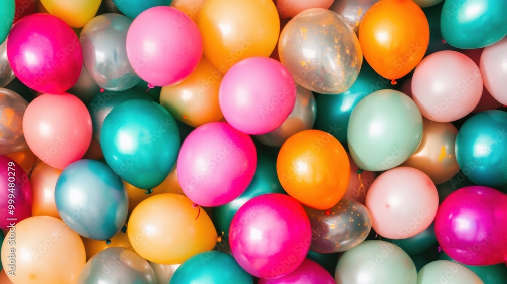 Poster The display showcases an array of balloons in various bright colors, adding a cheerful atmosphere suitable for parties and gatherings