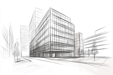Building sketch, isolated on white.