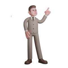 Male Lawyer 3D Professional. A male lawyer is seen standing with his left hand raised and his finger pointing to the side above, while his right hand is on his waist. Judicial Cartoon