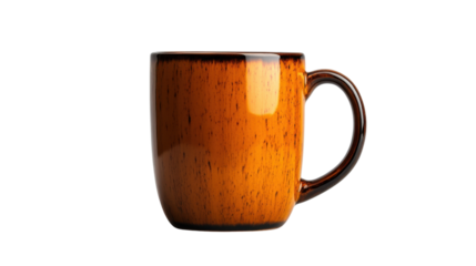Stylish brown ceramic coffee mug on white isolated background.