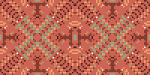 Obraz premium Aztec Pixel Traditional Pattern Backgroundfolk Embroidery, Aztec Geometric Ornament Print. Design for Carpet, Wallpaper, Clothing, Wrapping, Fabric