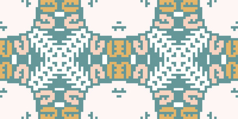 Fototapeta premium Native Ikat Pattern Originfolk Embroidery, Aztec Geometric Ornament Print. Design for Carpet, Wallpaper, Clothing, Wrapping, Fabric