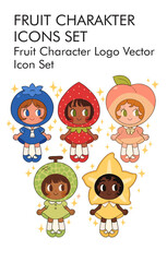 Fruit character logo vector icon set 