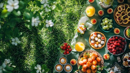 Relaxing Picnic with Fresh Fruits and Desserts