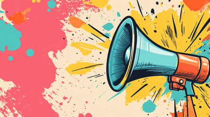 A cool, edgy poster with a 3D speaker shouting about amazing deals. It has hand-drawn doodles and a modern style, perfect for a sale announcement. There's room to add your own text.