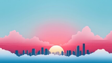 Obraz premium A wide and sweeping illustration of a panoramic cityscape skyline, capturing the vastness and grandeur of the city from a bird eye view.