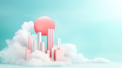 A futuristic and imaginative illustration of a downtown cityscape skyline, incorporating advanced technologies and unconventional forms.