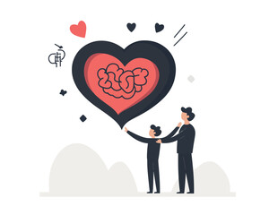 Emotional Intelligence Concept - Integrating Heart and Brain, Flat Minimalist Vector of Emotional Control, Logical Thinking, and Empathy Skills