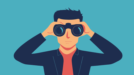 Man Using Binoculars Vector Illustration for Exploration, Observation, and Discovery Themes