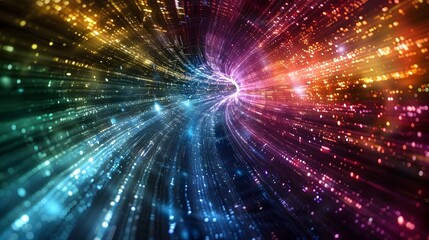 Obraz premium Prismatic Color Vortex: A Dazzling Display of Advanced Digital Painting Techniques in a High-Tech Exhibition Space