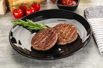 Grilled two beef burger cutlet