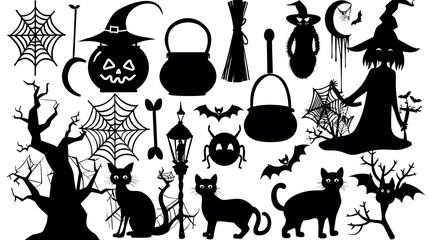 llustration set of cartoon animal silhouettes for halloween design