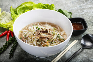 Vietnamese traditional soup Pho Bo with beef